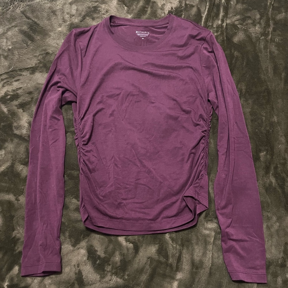 Athleta Rich Purple burgundy Ruched Long Sleeve top m medium